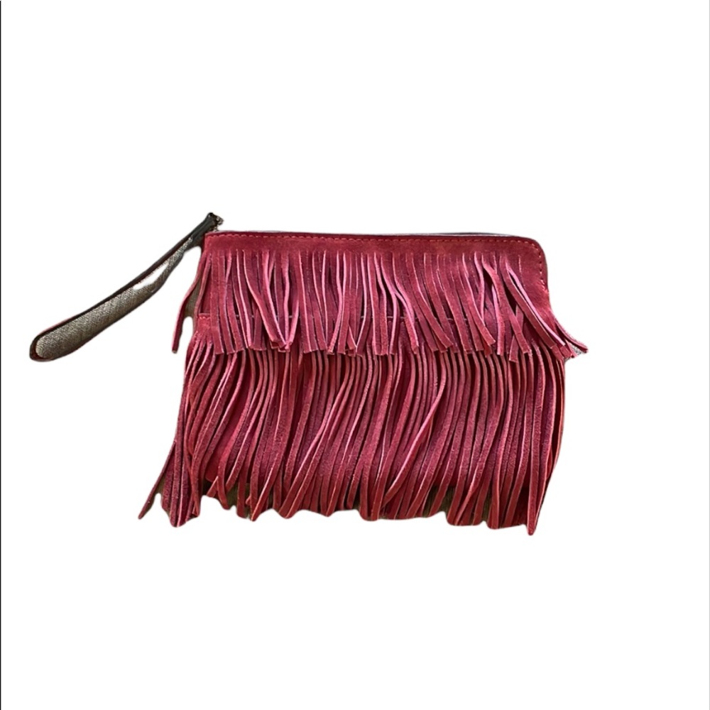 Excellent condition Patricia Nash Red Italian Leather Fringe Clutch Wristlet - Picture 1 of 2